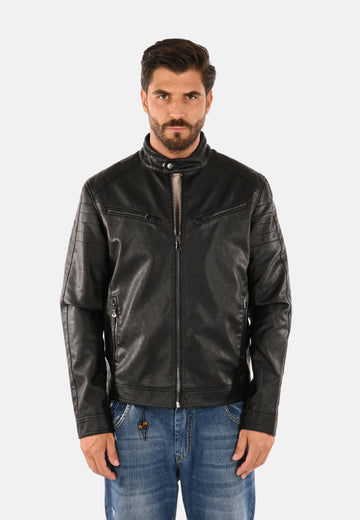 Veste simili cuir col coréen