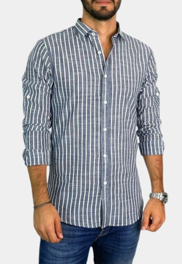 Camicia in cotone a righe bianche e blu