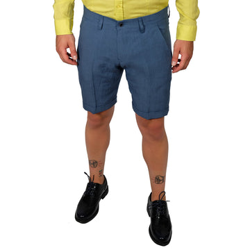 Bermuda Cotone Uomo Blu Slim Pantaloncino Shorts Denim Eleganti Casual