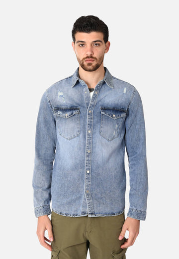 Chemise en jean avec larmes