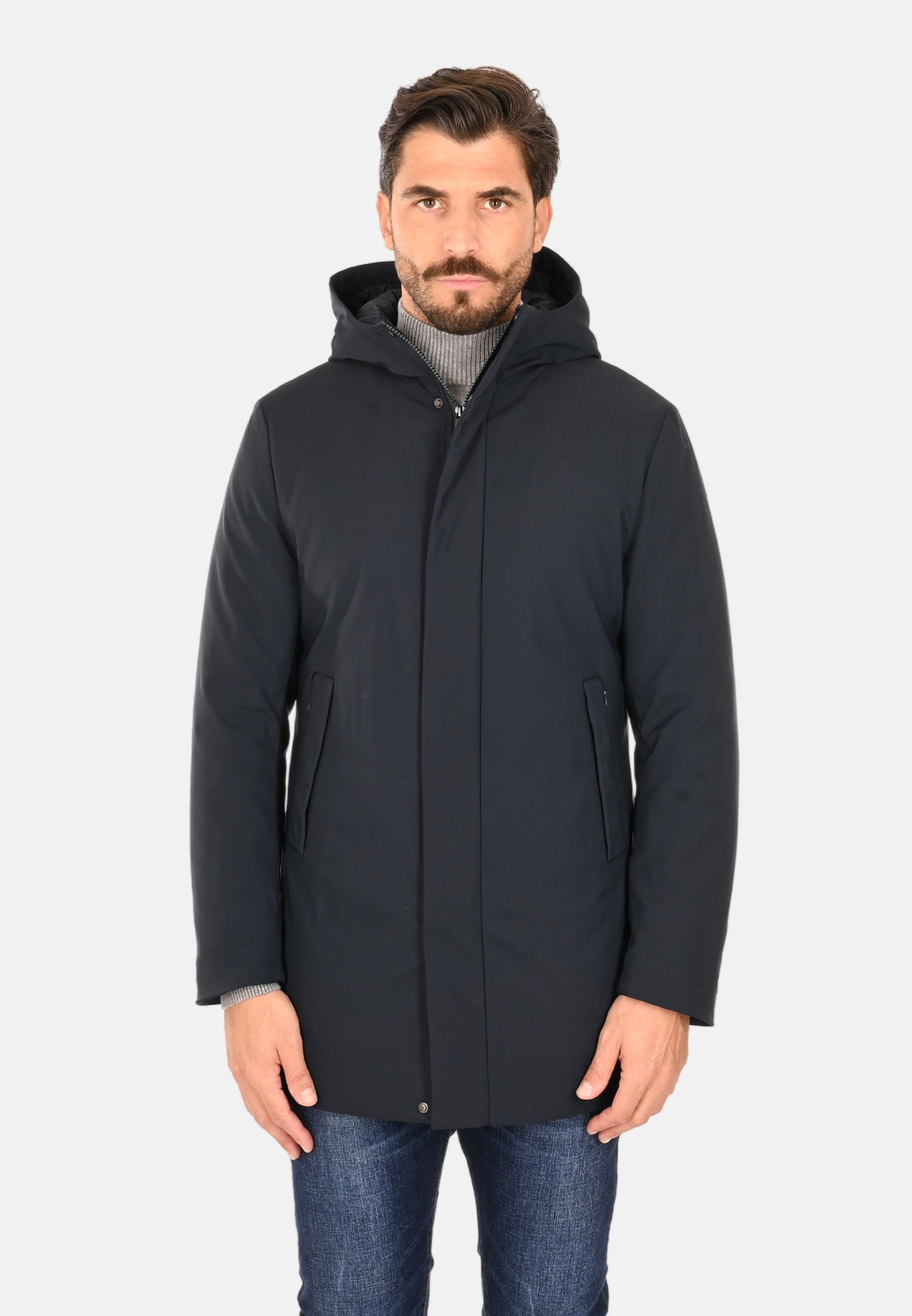 Giacca Lunga Parka Giaccone Impermeabile Con Cappuccio Uomo Parka