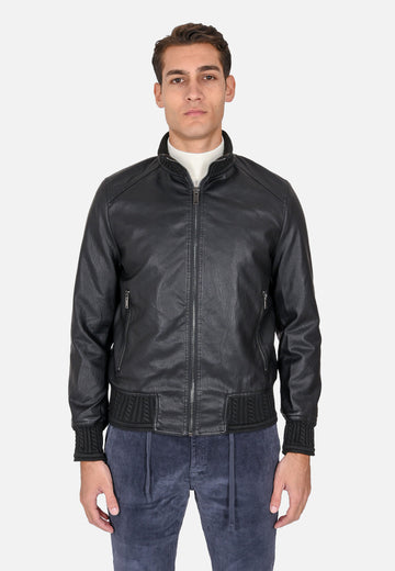 Veste en simili cuir avec col tricoté