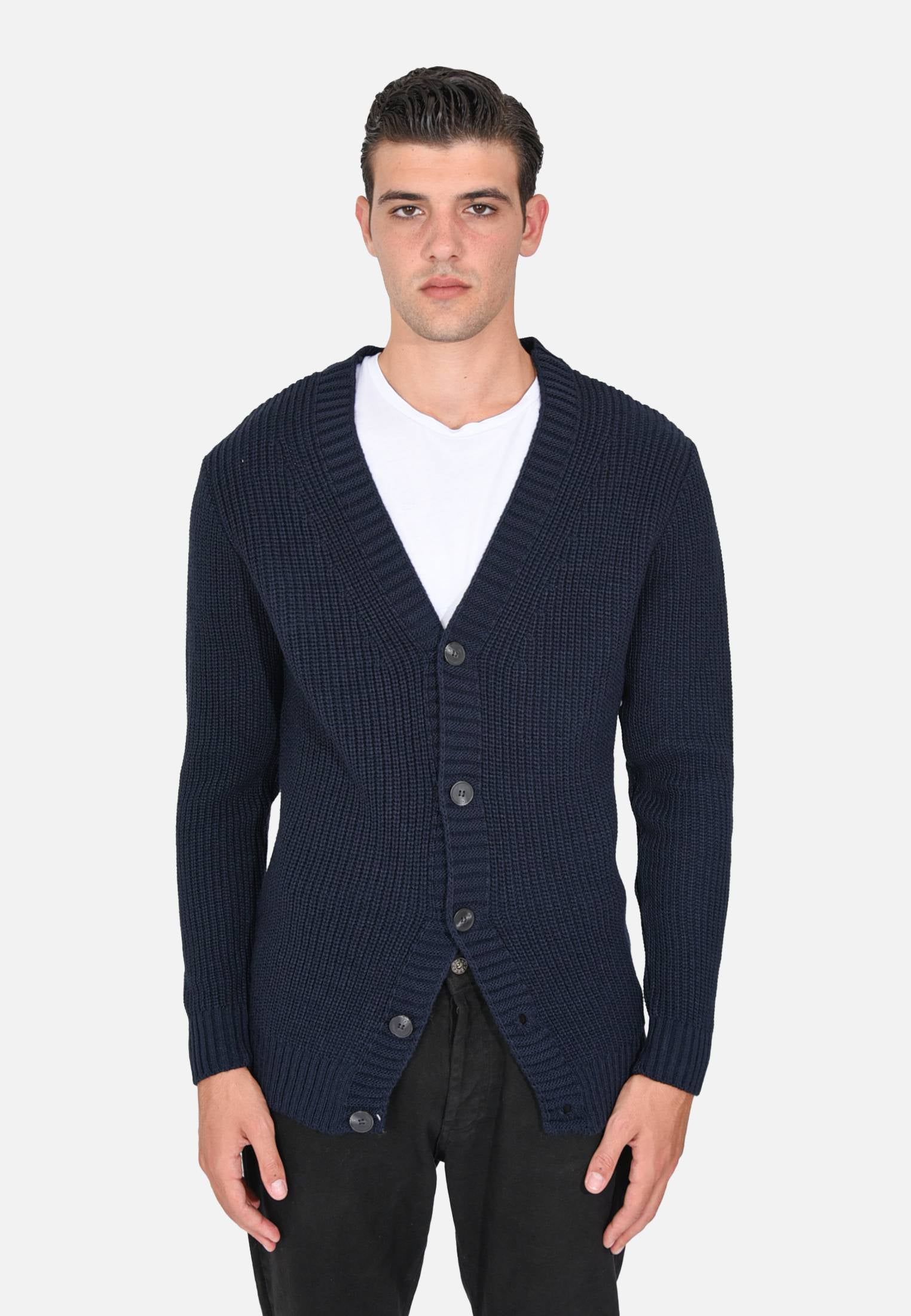 Cardigan Uomo Invernale Ciabalù In Lana Merinos - Bottoni, Scollo A V, Made In Italy, 9 Colori, Regular Fit
