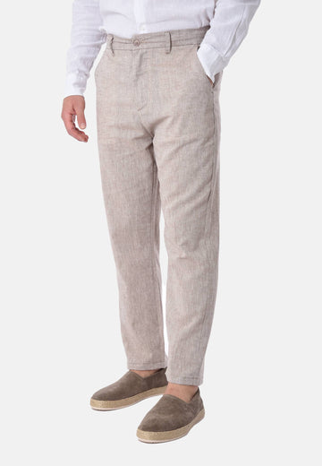 Pantaloni misto lino e cotone fiammato