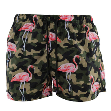 Costume da bagno camouflage con fenicotteri rosa