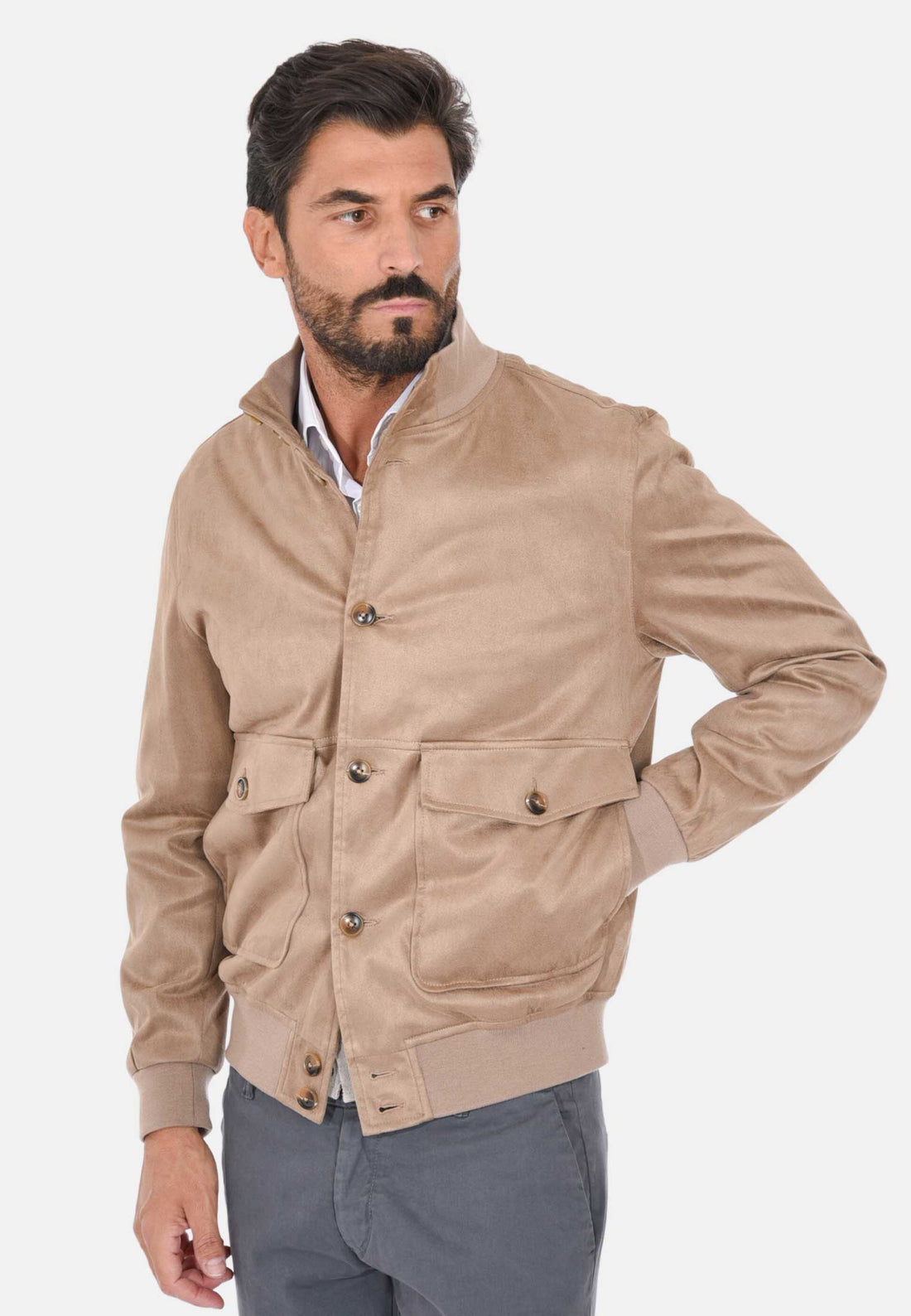 Bomber con tasconi in camoscio