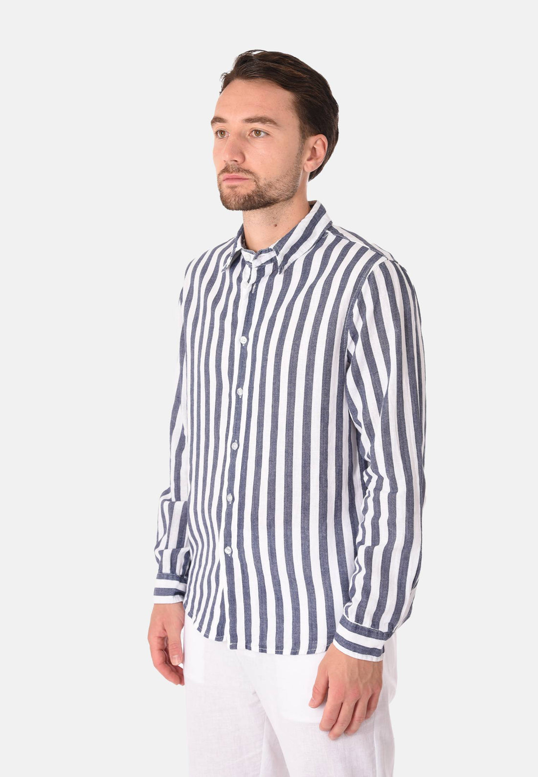 Camicia in lino a righe larghe