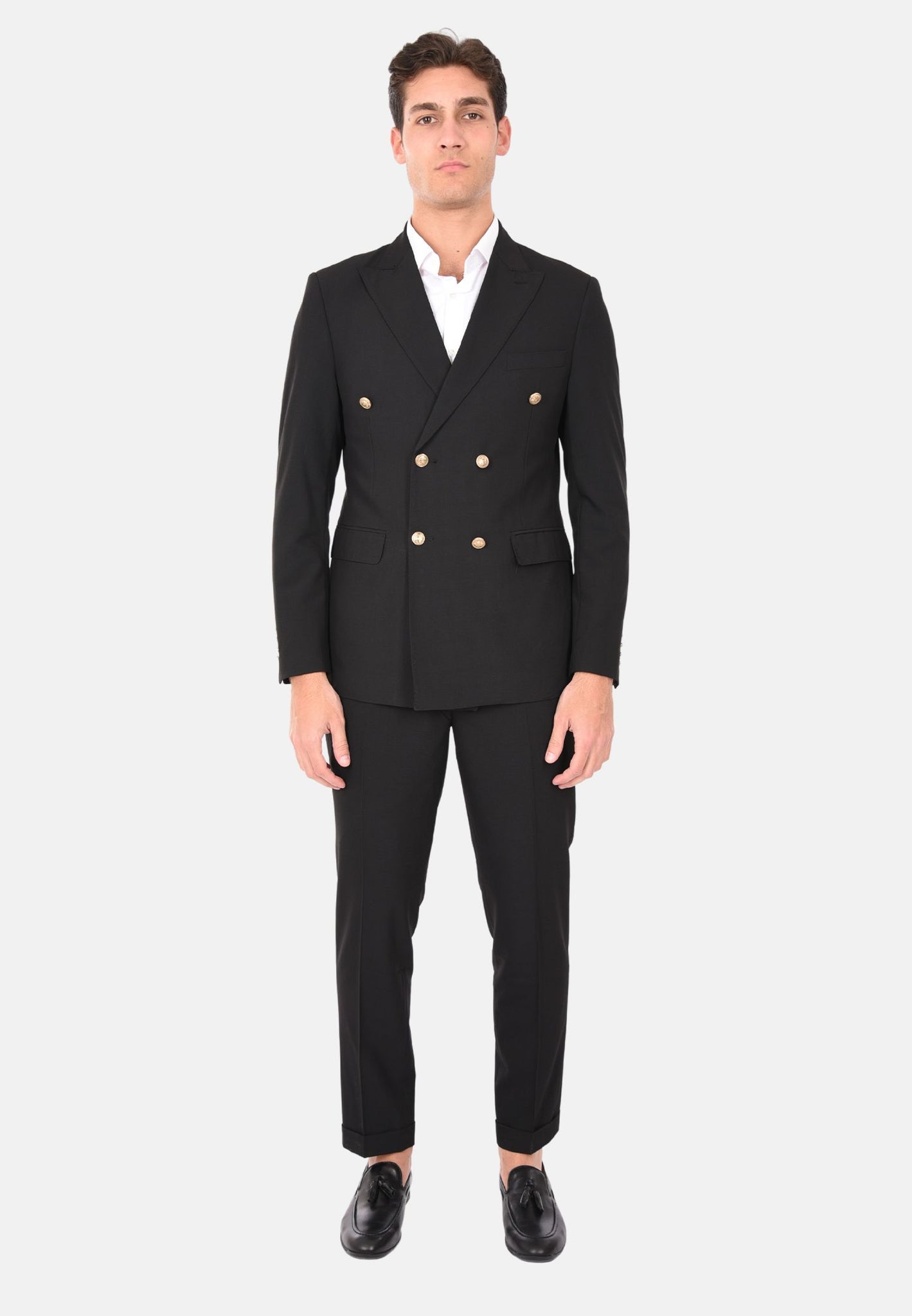 Costume croisé avec boutons dorés