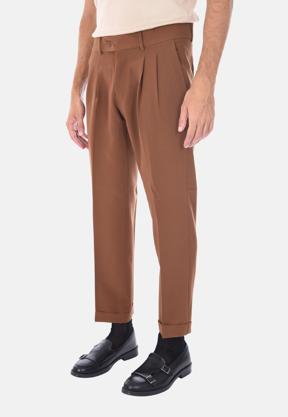 Pantaloni vita alta doppia pinces