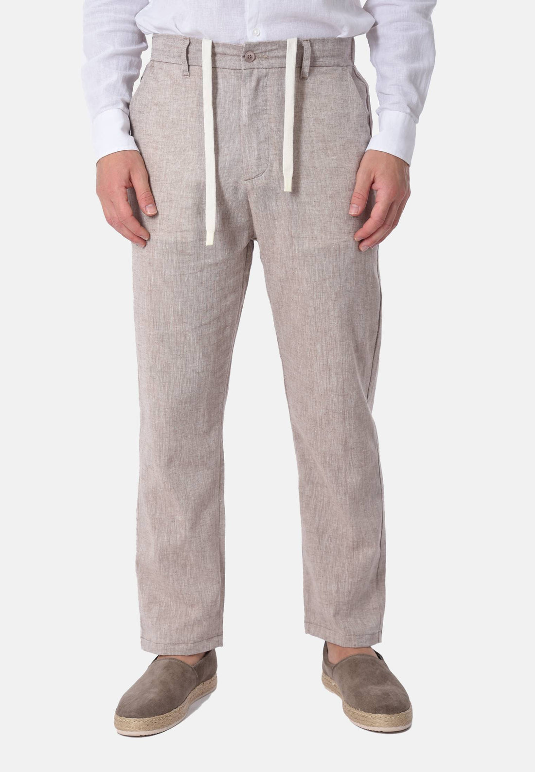 Pantaloni misto lino e cotone fiammato