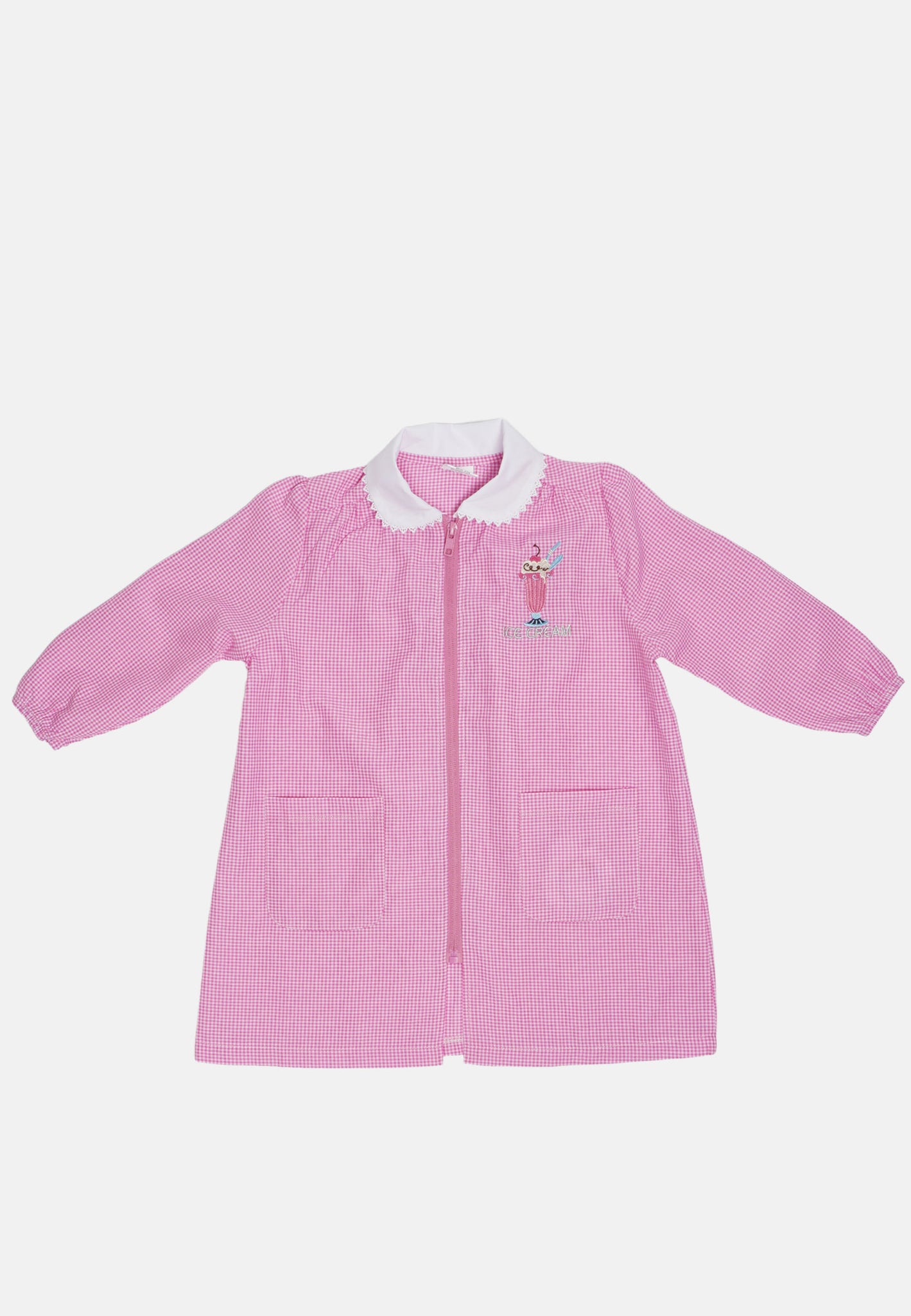 Grembiule a quadretti rosa con cerniera asilo ice-cream Da 2 anni a 7 anni