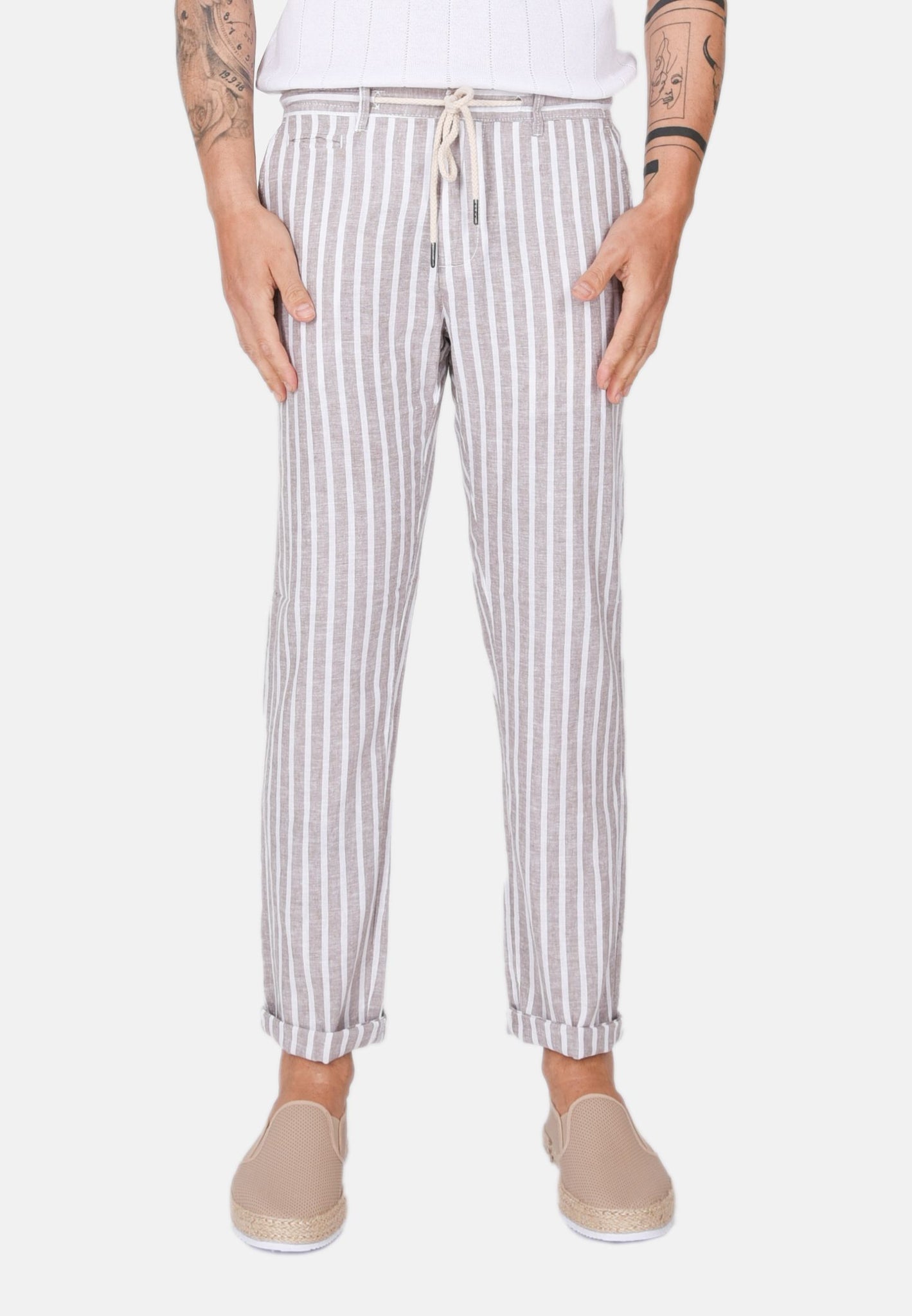 Pantalon en lin rayé