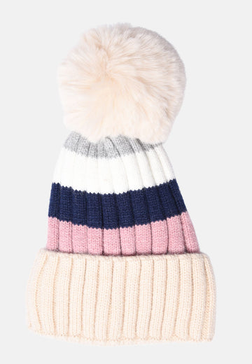 Cappello multicolor con pon pon