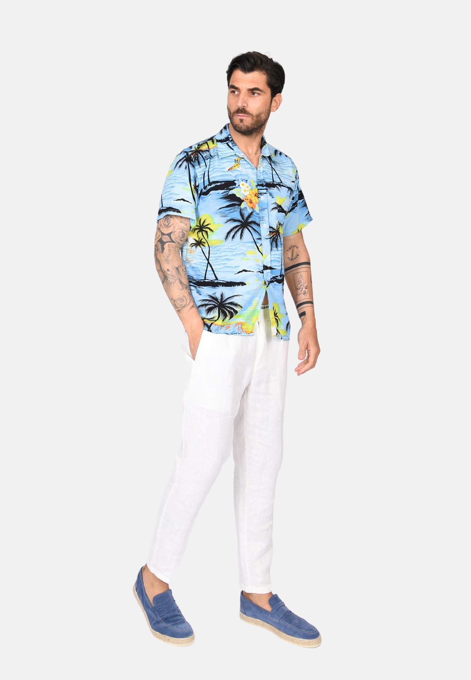 Camicia Hawaiana Uomo SSLR - Manica Corta, Cotone, Stampa Banana, Colletto Classico