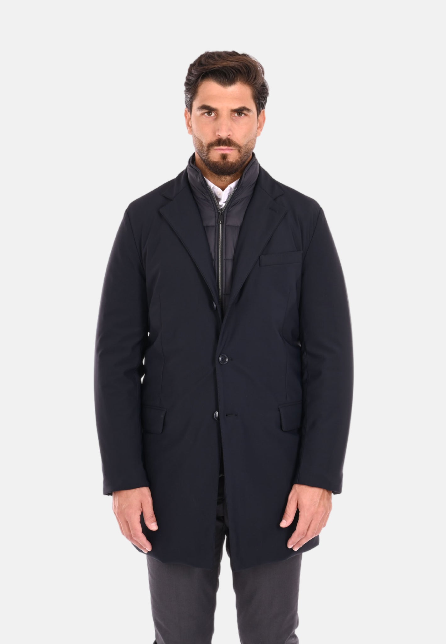 Cappotto in tessuto tecnico con pettorina