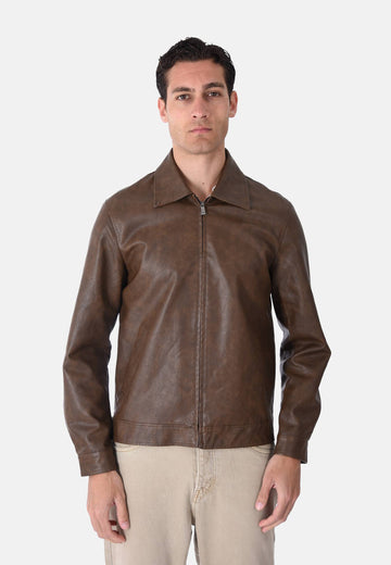 Giacca simil pelle collo camicia