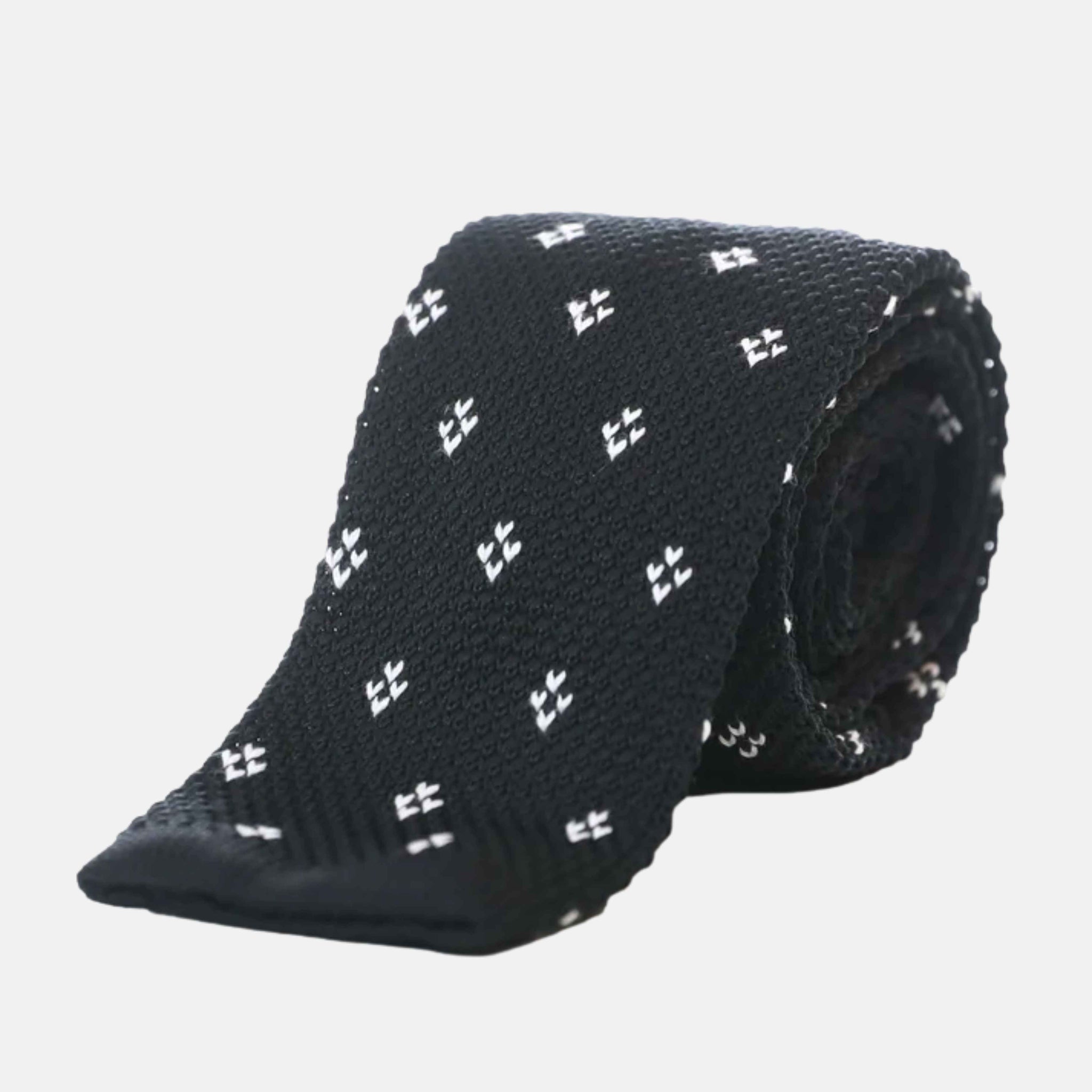 Cravatta tricot nera con microfantasia bianca