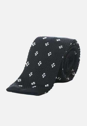 Cravatta tricot nera con microfantasia bianca