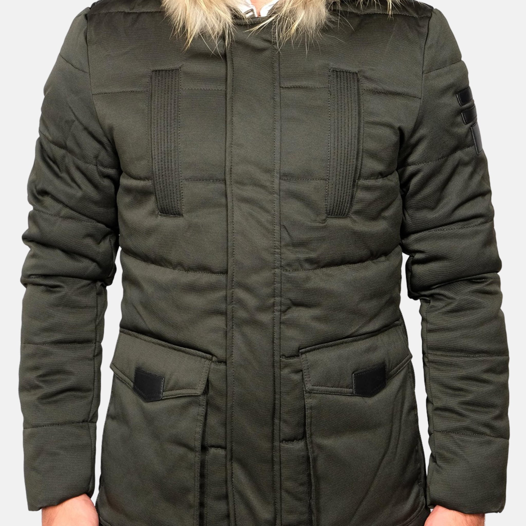 Parka imbottito verde cappuccio con pelliccia