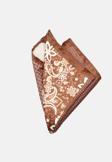 Pochette da taschino marrone con fantasia a quattro
