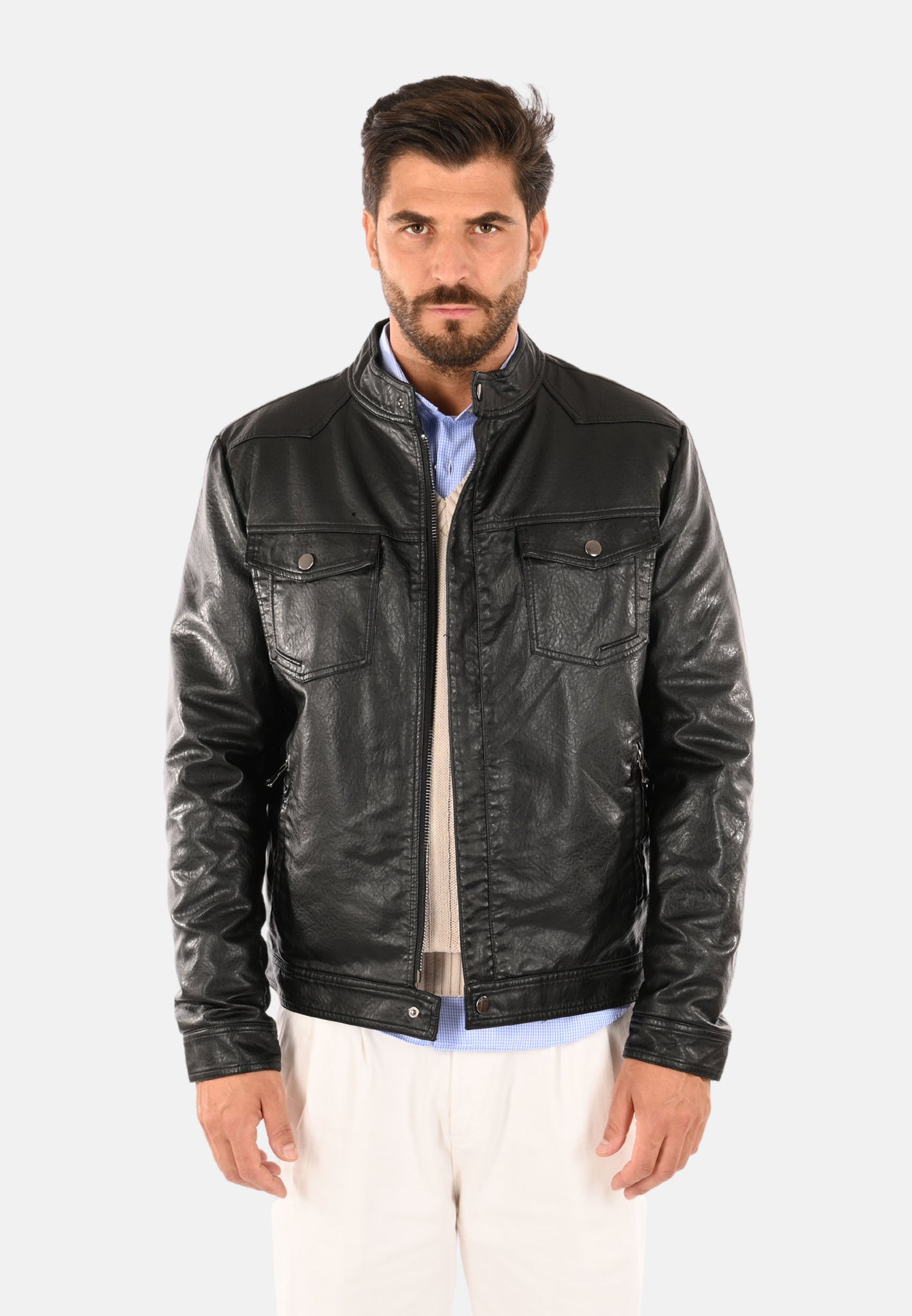 Veste multi-poches en éco-cuir