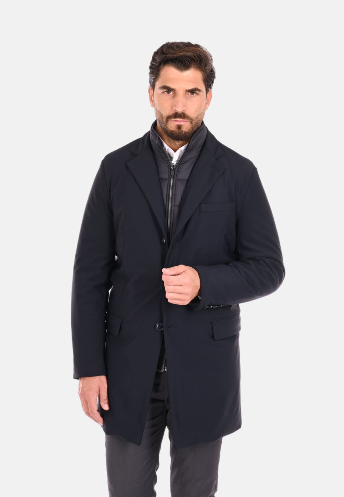 Cappotto in tessuto tecnico con pettorina