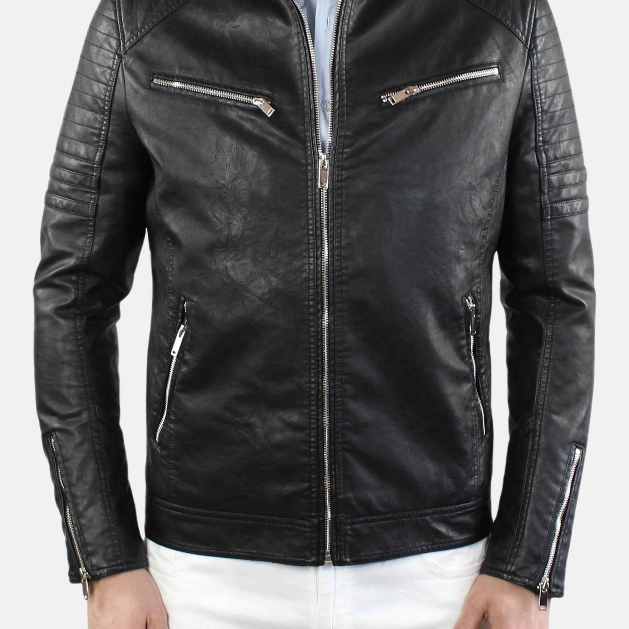 Giubbotto biker in pelle chiodo nero