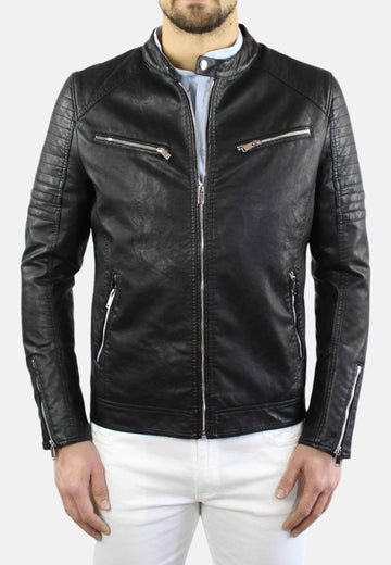 Giubbotto biker in pelle chiodo nero
