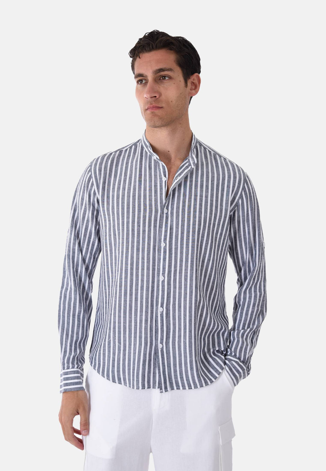 Camicia a righe lino e cotone