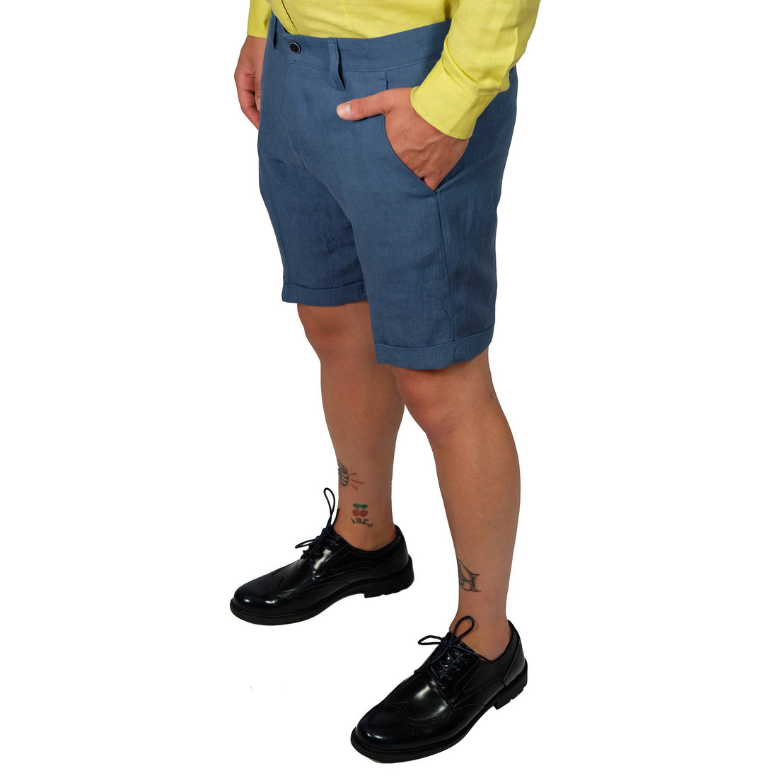 Bermuda Cotone Uomo Blu Slim Pantaloncino Shorts Denim Eleganti Casual