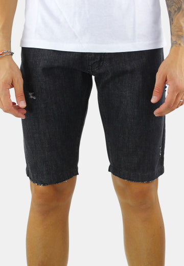 Bermuda di jeans nero con strappi