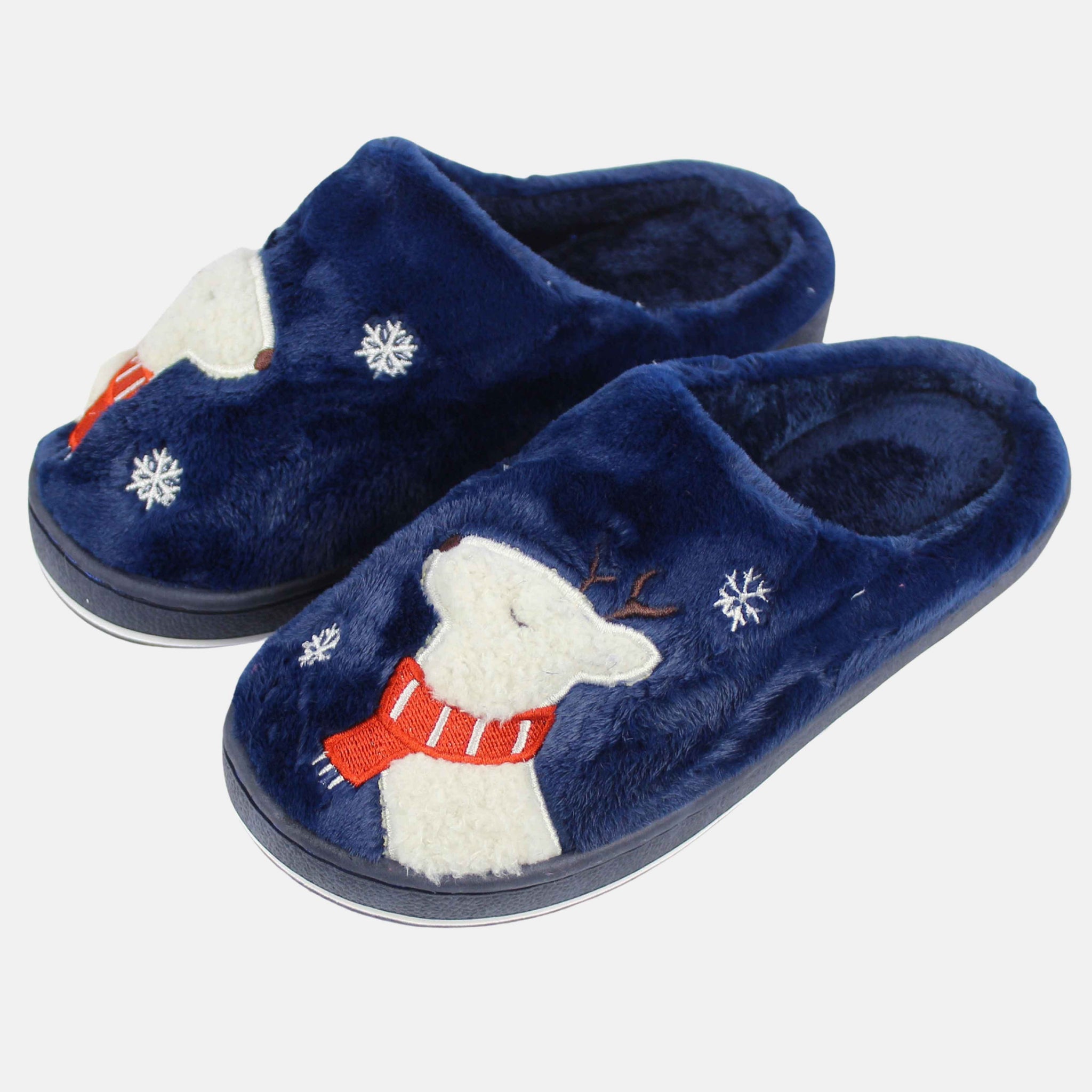 Chaussons avec renne bleu