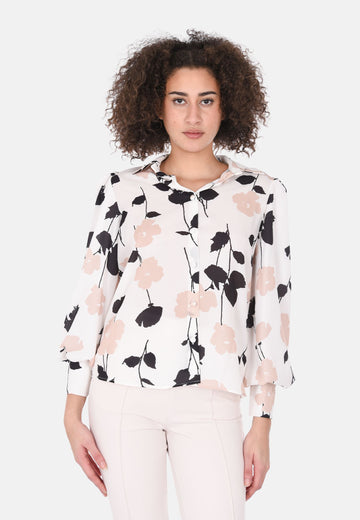 Chemise crème à fleurs