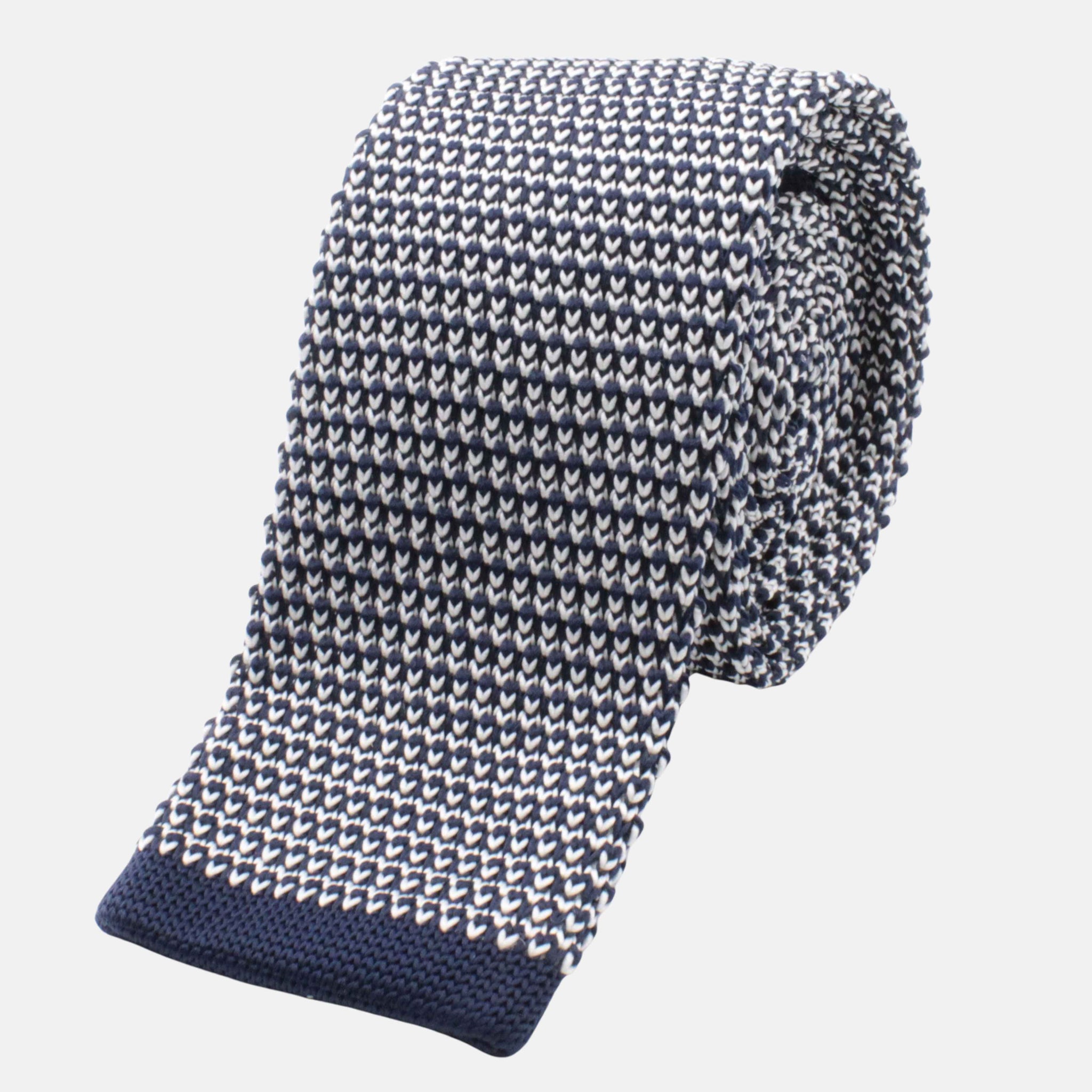 Cravatta tricot blu microfantasia bianca