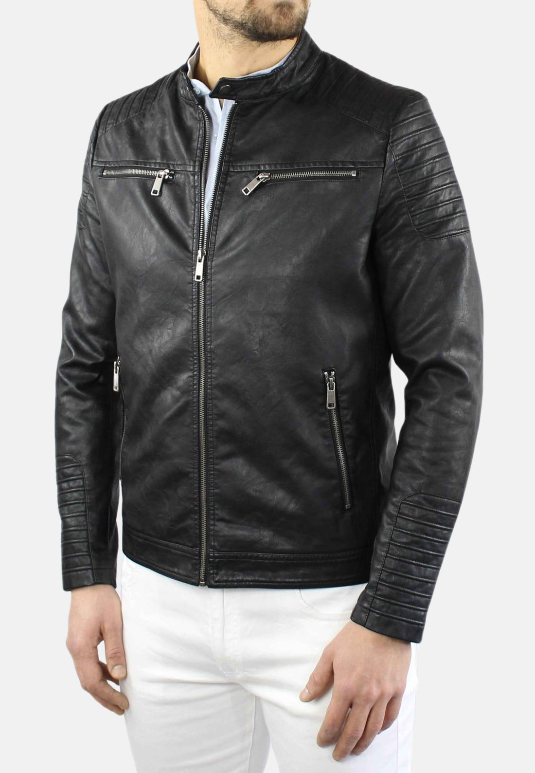 Giubbotto biker giacca in pelle nero