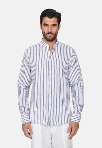 Chemise en lin col mao rayé