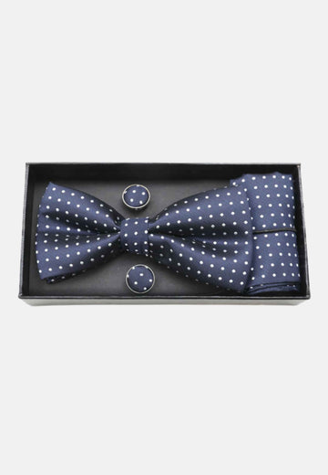 Set papillon pochette e gemelli a pois