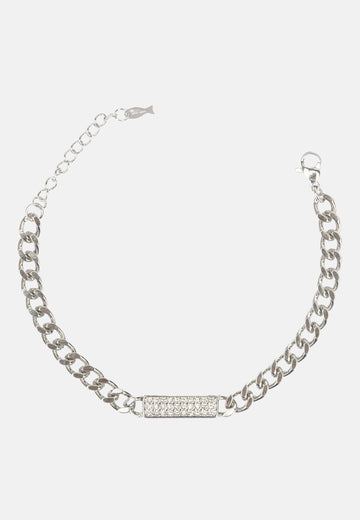 Bracciale argento con piastrina e brillantini