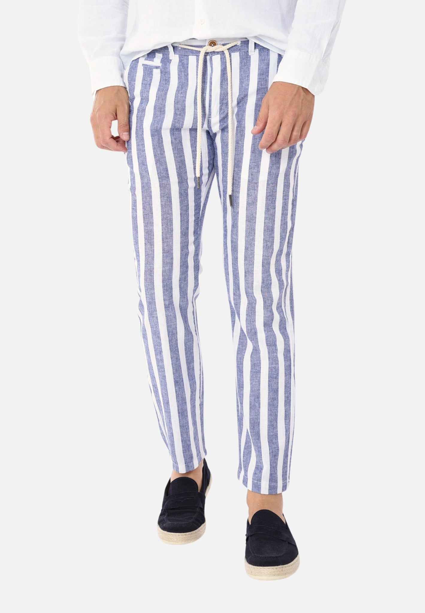 Pantalon en lin à larges rayures