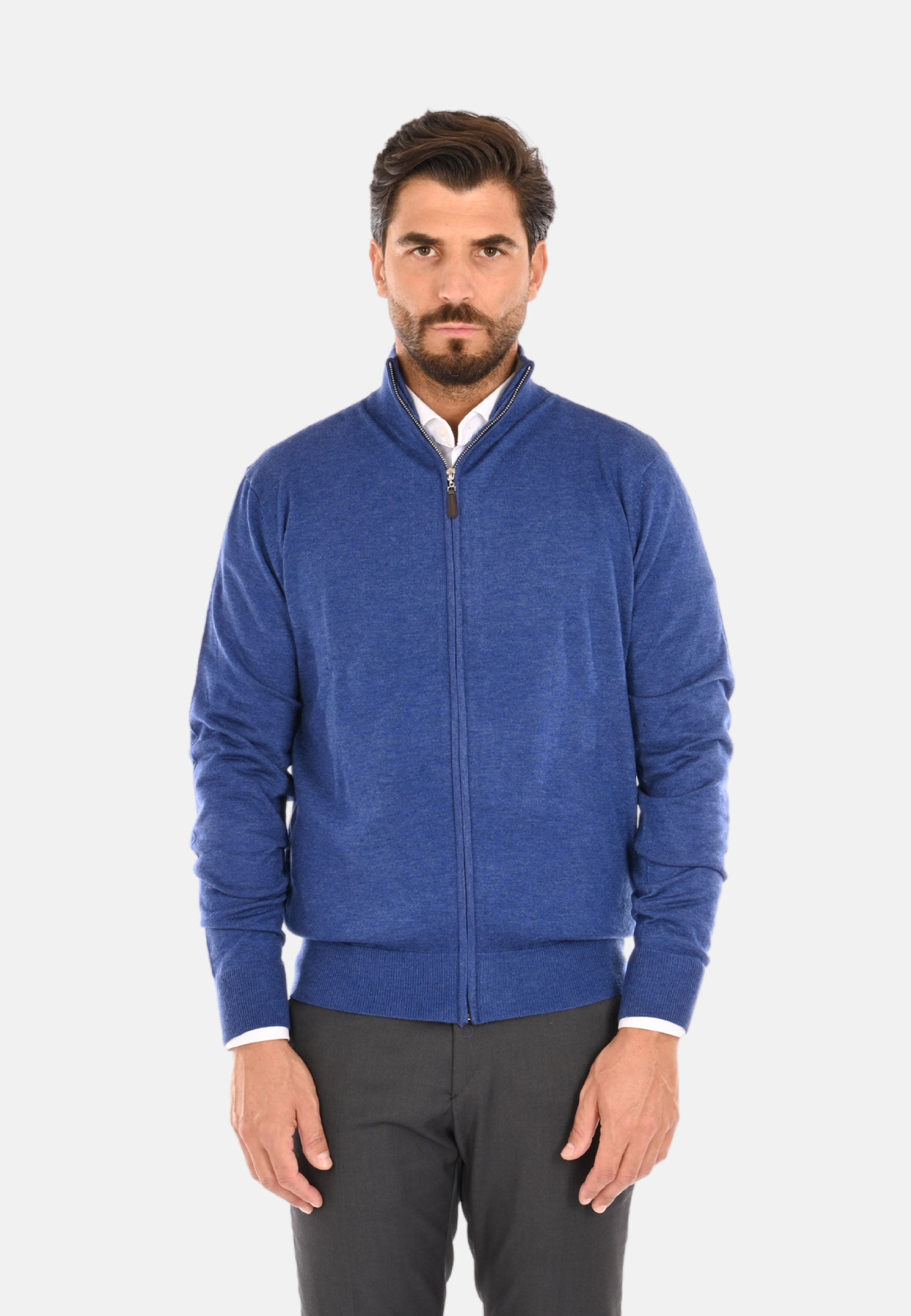 Cardigan Uomo Lana E Cashmere Con Zip - Collo Alto E Morbido Per Inverno
