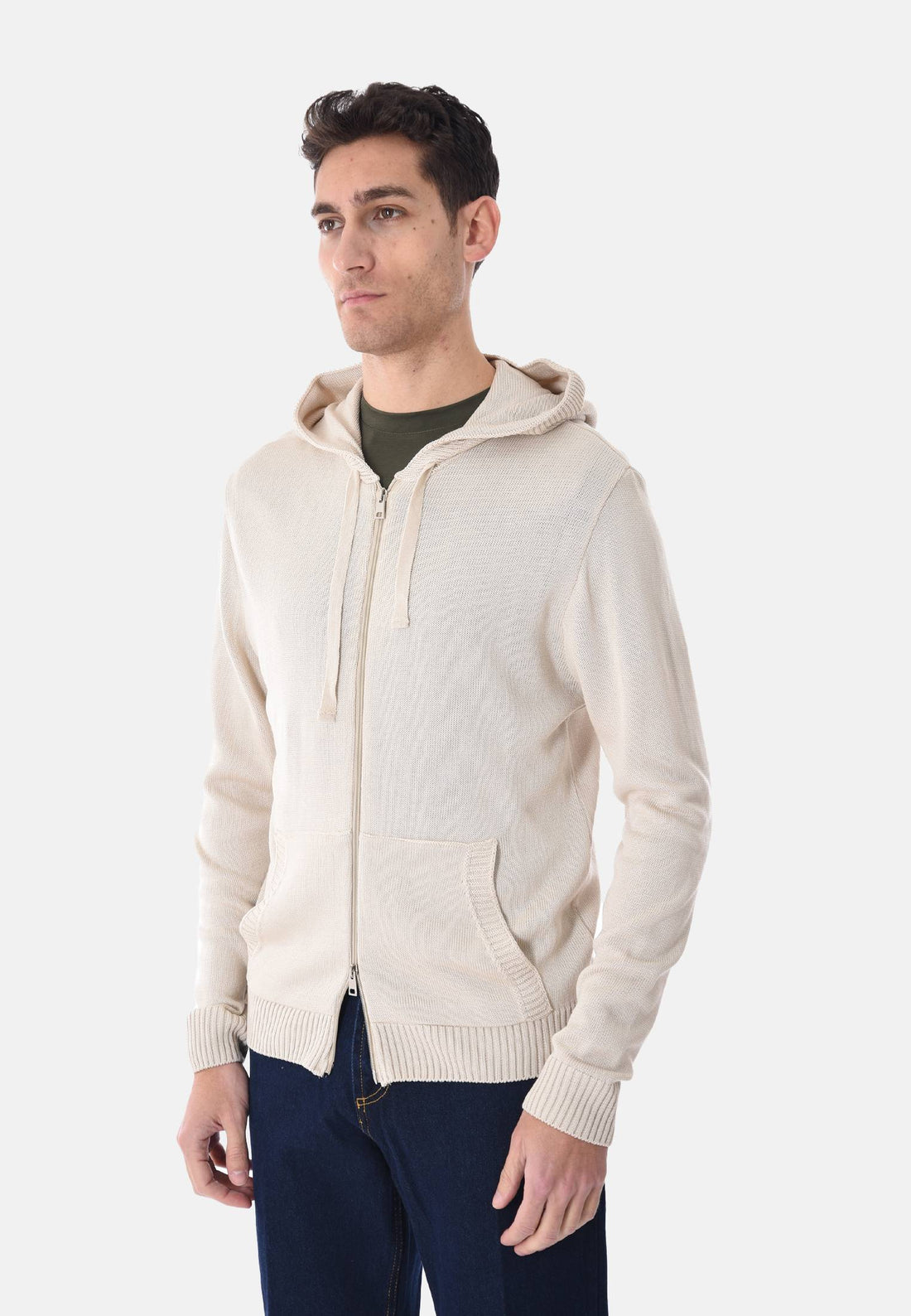 Cardigan in filo con cappuccio