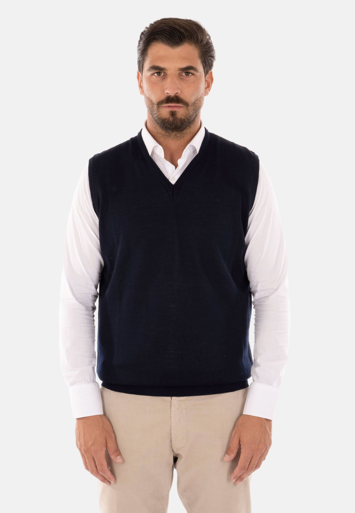 Maglione smanicato in lana merinos