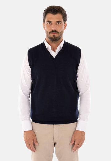 Maglione smanicato in lana merinos