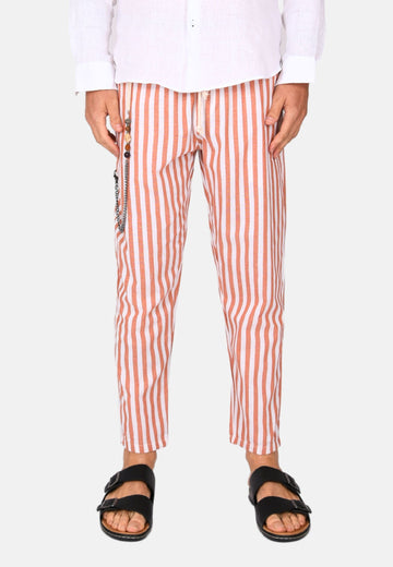 Pantalaccio a righe in lino con catena