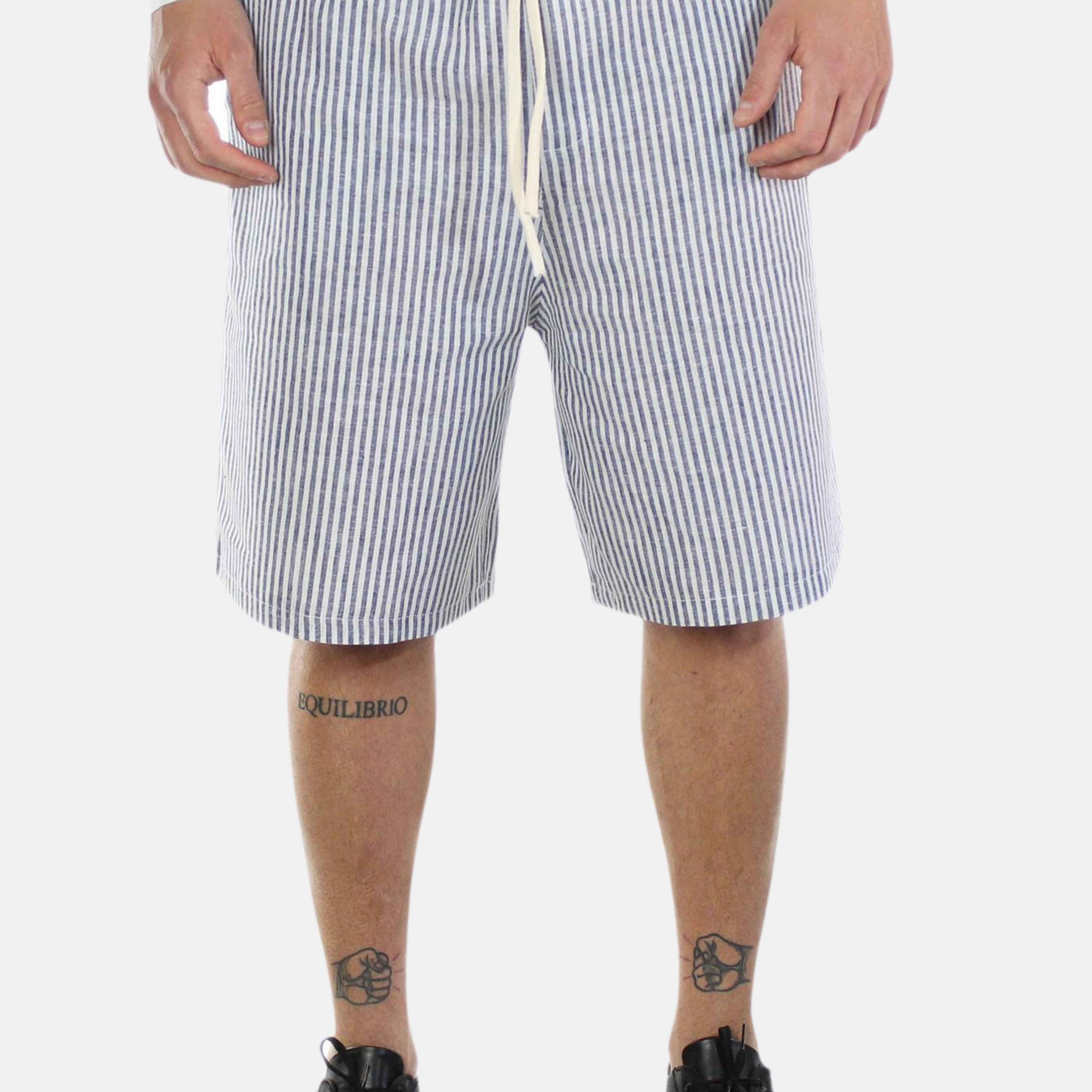 Bermuda con elastico in lino a righe