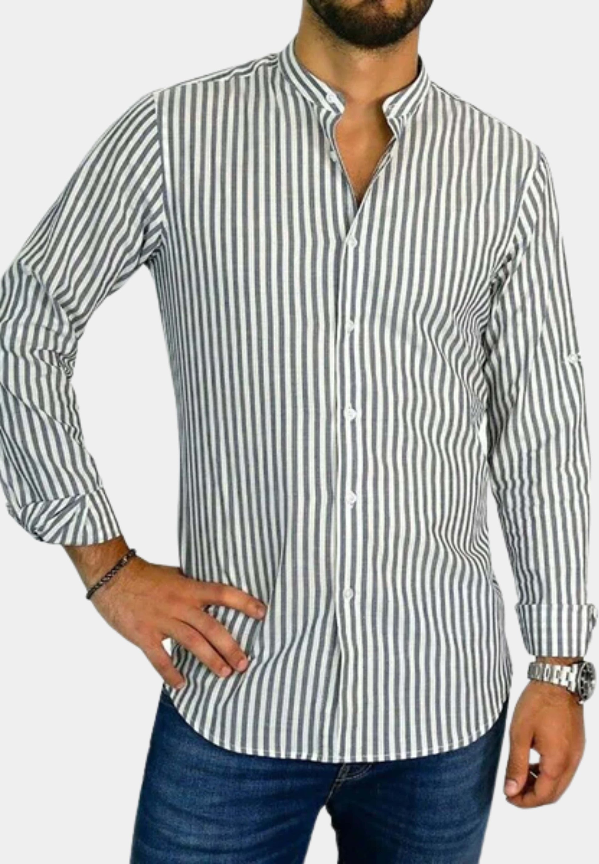 Camicia Collo Coreana a righe – Ciabalu