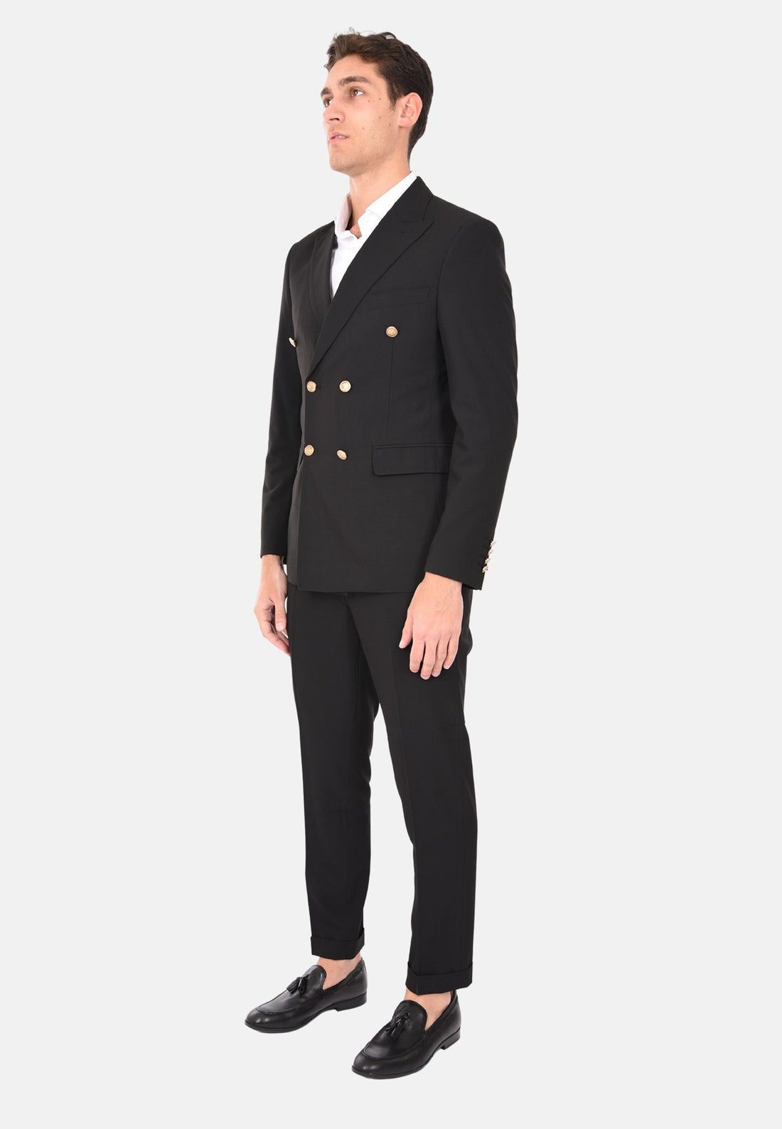 Costume croisé avec boutons dorés