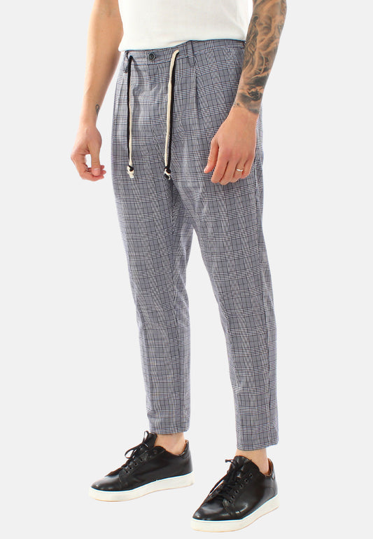 Checked trousers with drawstring