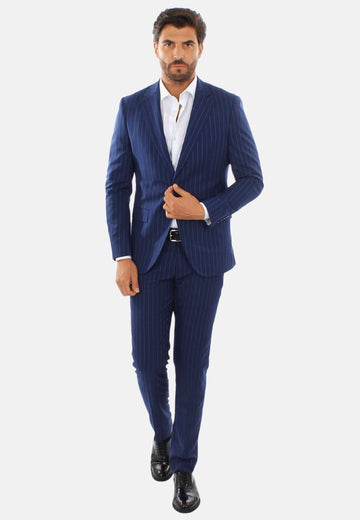 Blue pinstripe suit