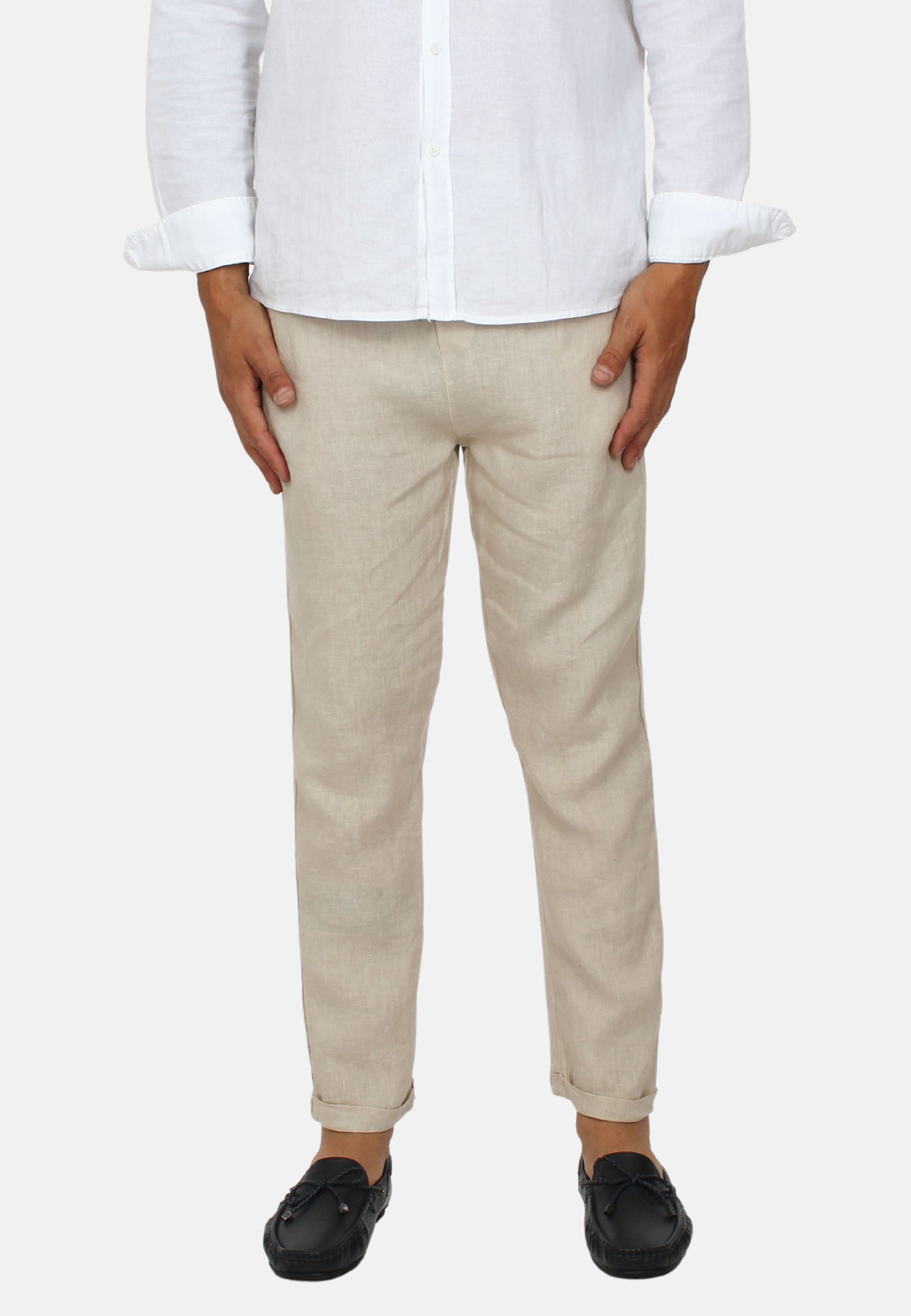Linen trousers with elastic waist